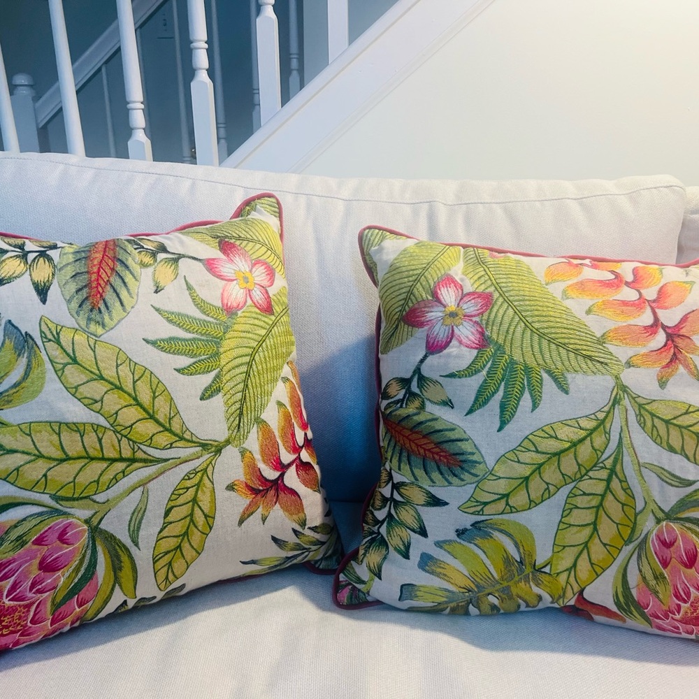 Source Unknown Botanical Leaf Accent Pillows - Green and Pink